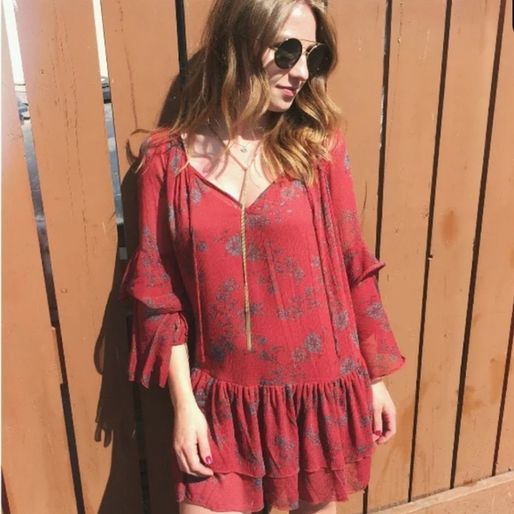 Free People Rust Floral Long Sleeve Dress - Picture 2 of 9